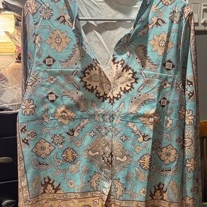 Floral Patterned Blouse - Blue and Brown